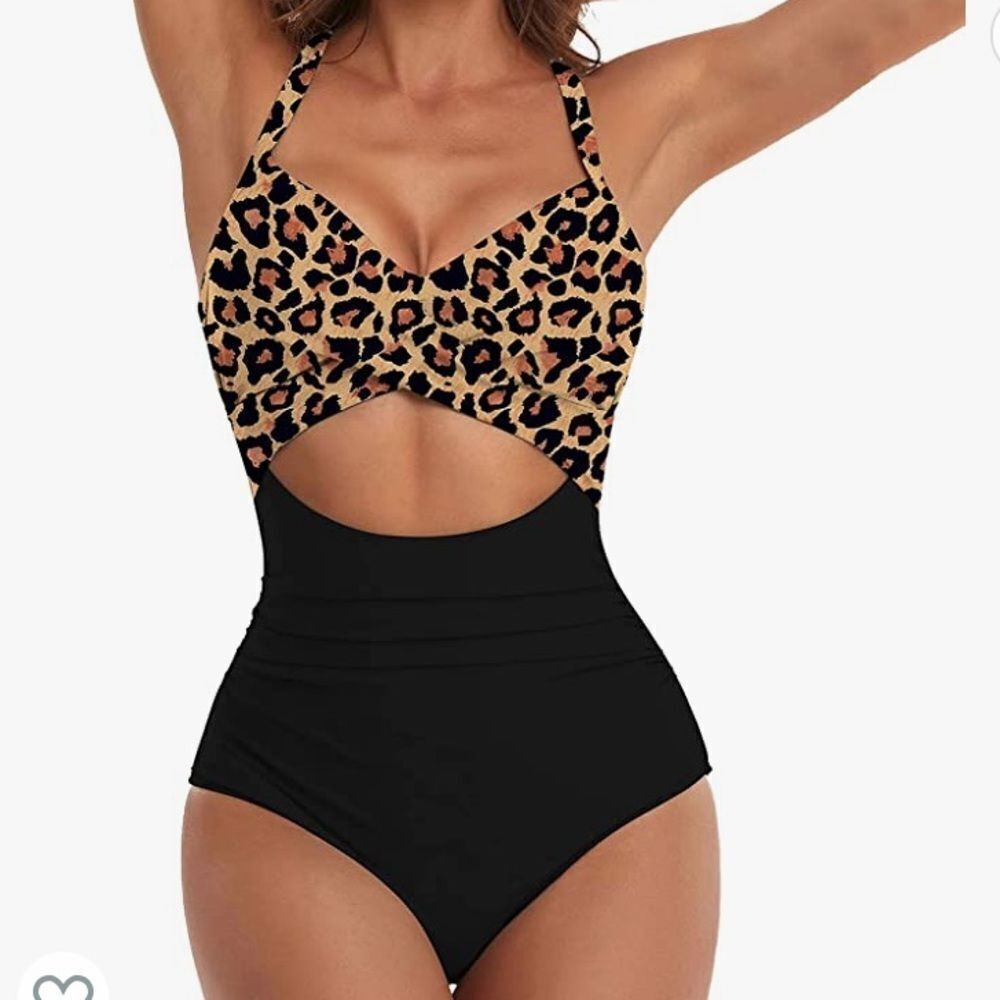 Brand New Suuksess Bradb Leopard and Black Cut Out One Piece Bathing Suit Large